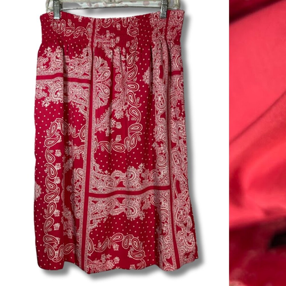 Ann Taylor Petite PL L Dark Pink Skirt Paisley Bandana Pencil Midi Y2K‎ American